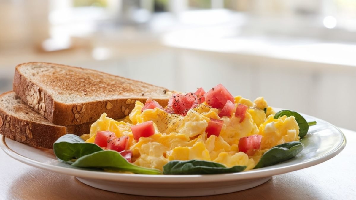 Quick And Healthy 10-Minute Scrambled Eggs With Spinach And Tomatoes Recipe - Courtneys World