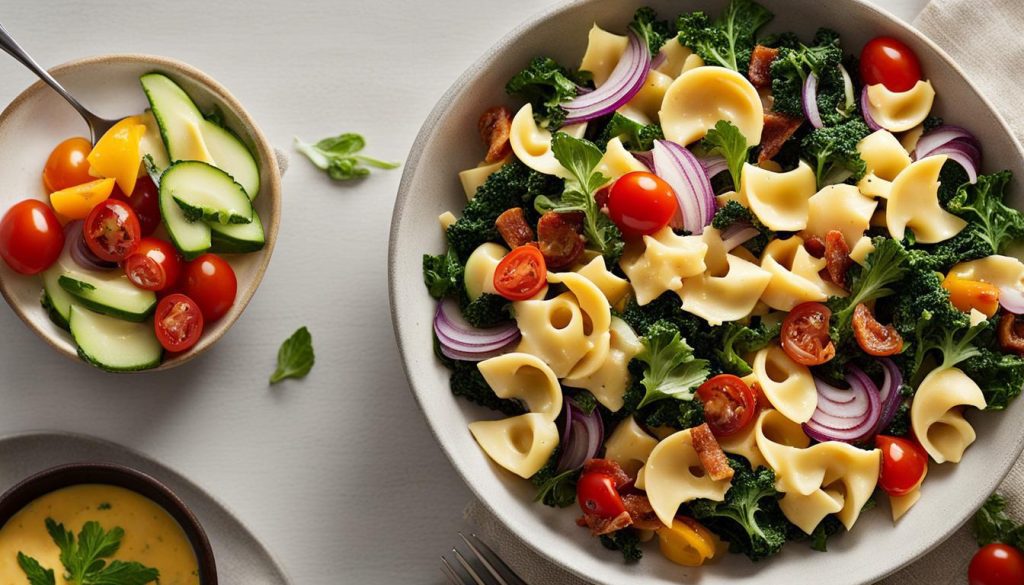 bacon cheddar ranch tortellini salad with vegetables