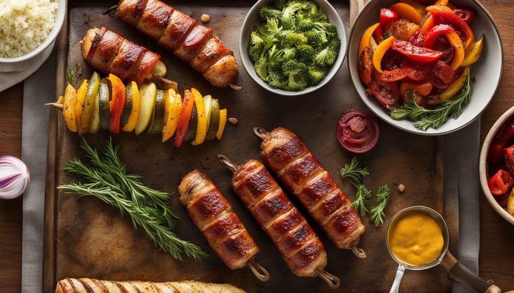 bacon wrapped brats sheet pan dinner