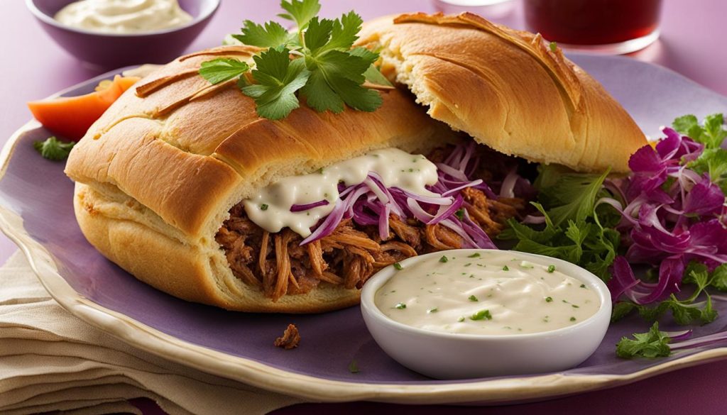pulled pork crescent with coleslaw and pickled onions
