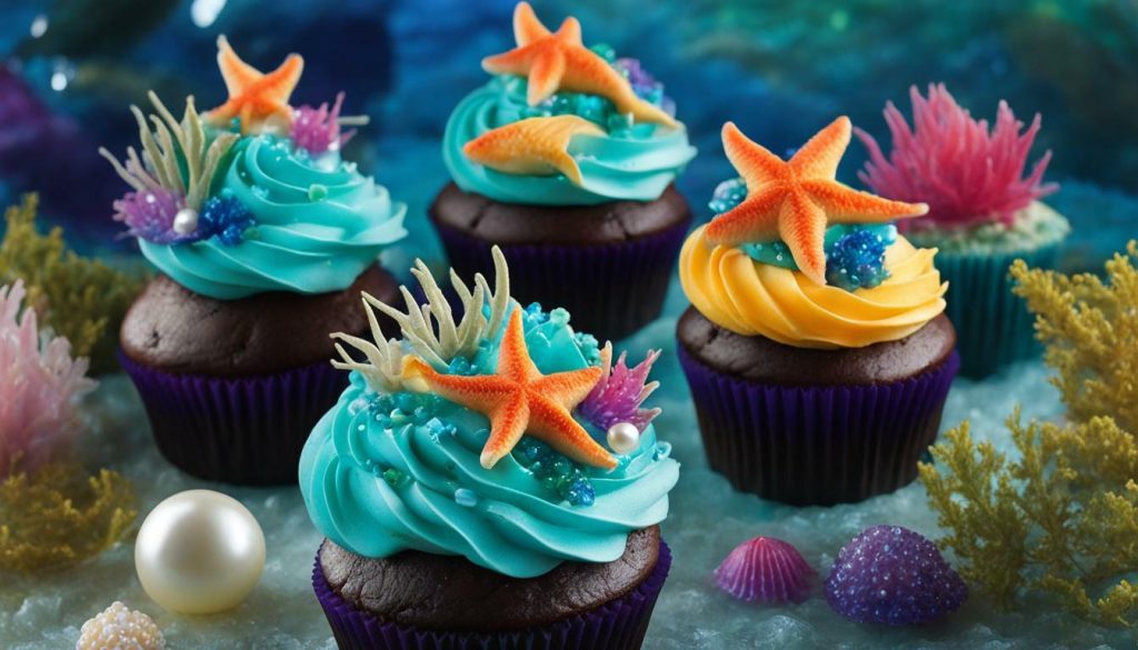 underwater-themed mermaid cupcakes