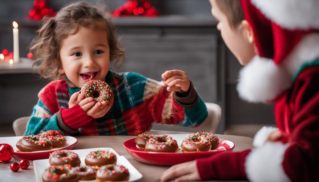 Kid enjoying a Rudolph donut