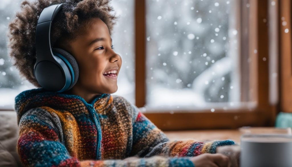 Kid listening to podcast