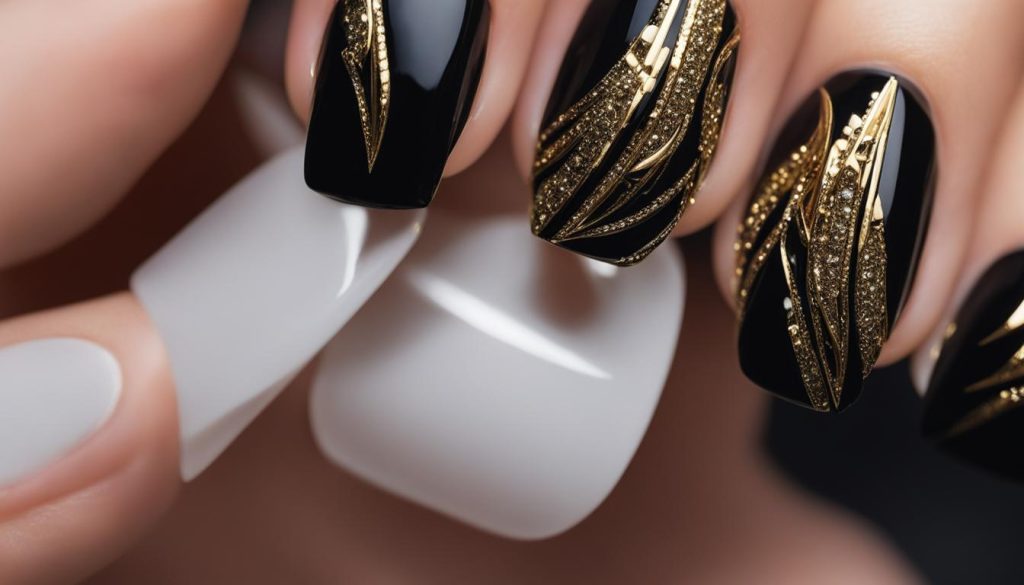 black gold accent stiletto nails