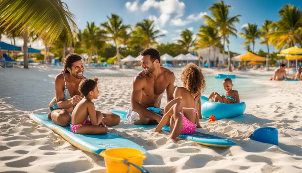 family enjoying activities on the beach