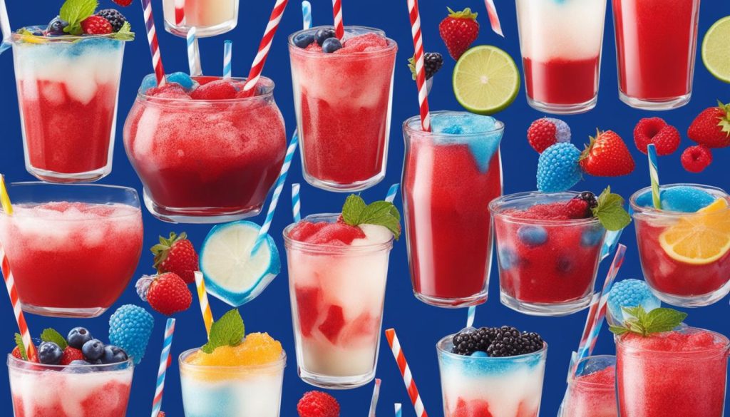 red white and blue berry slushies