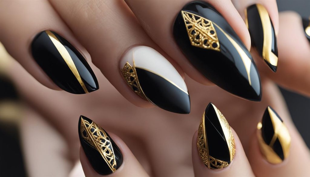 timeless black and gold nails