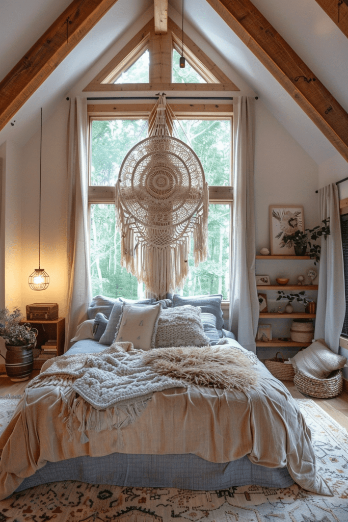 Celestial Comfort: Boho Bedroom Sanctuary in Tall Spaces
