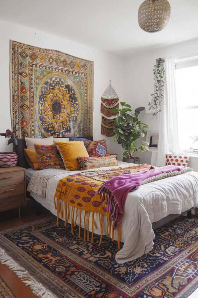 Compact Bohemian Haven: Small Bedroom Styling