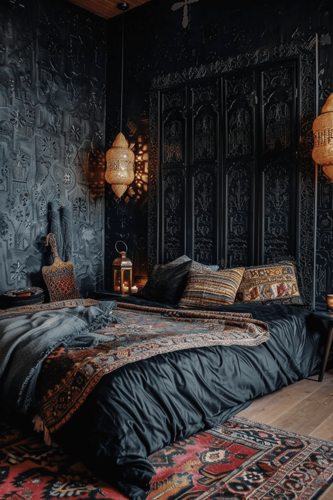 Dark Delight: Boho Bedroom Haven