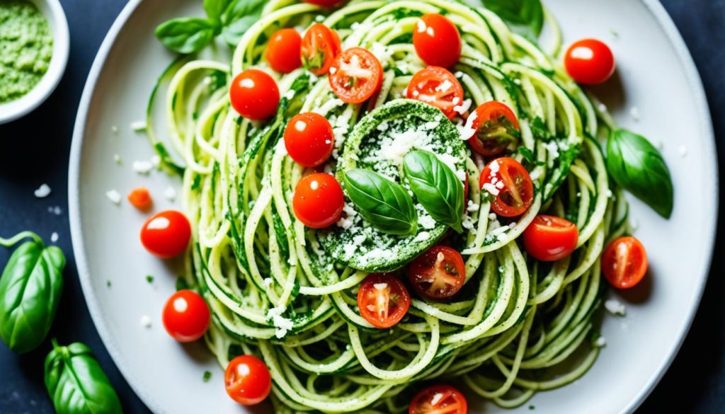 low-carb zucchini noodles with pesto