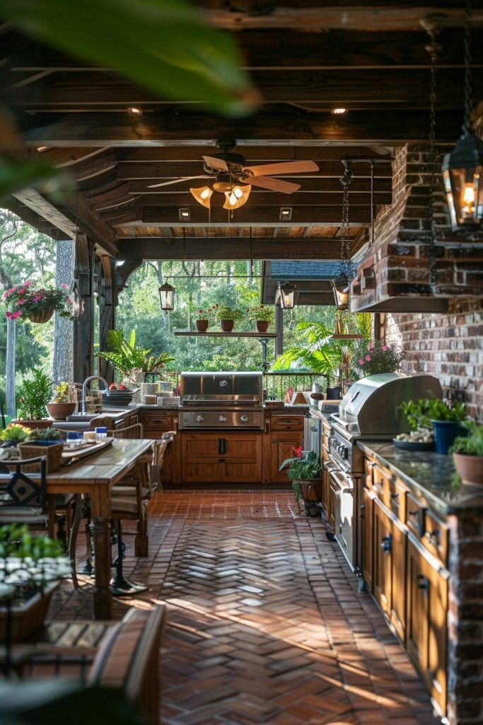 Traditional Outdoor Kitchen with Brick Grill Station