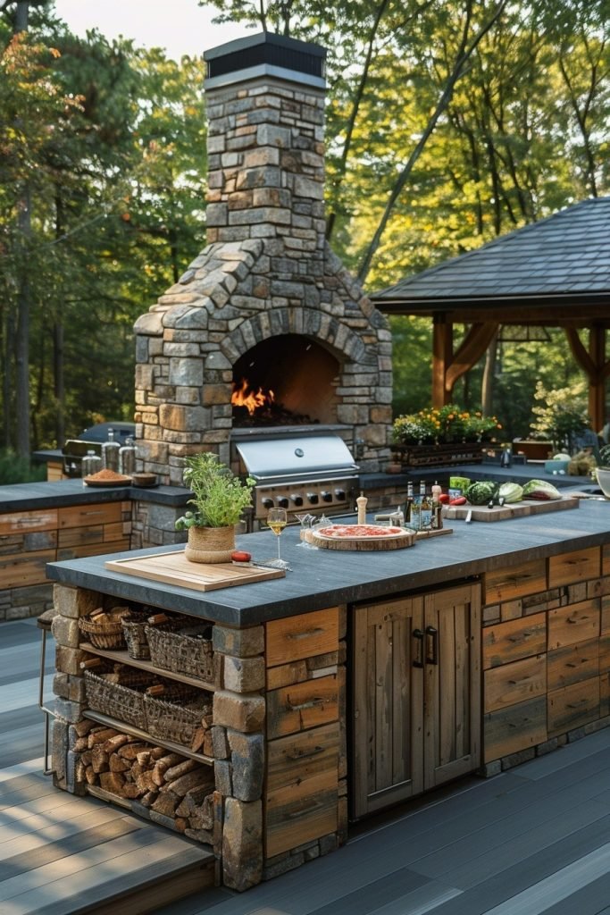 Outdoor Kitchen with Built-in Pizza Oven