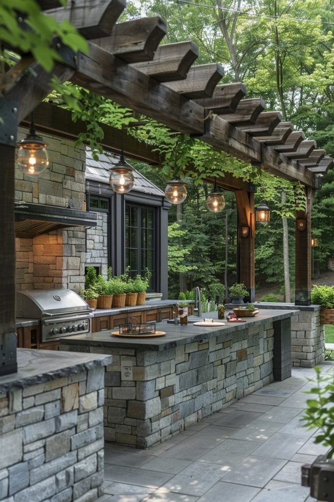 Outdoor Kitchen with Built-in Herb Garden