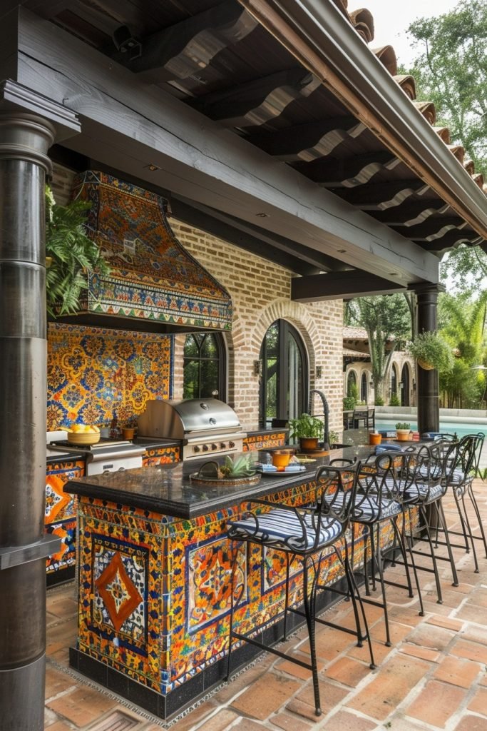 Mediterranean-Style Outdoor Kitchen with Tile Accents