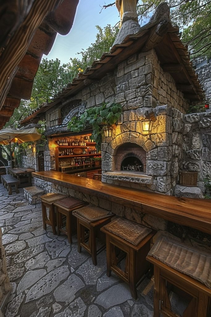 Rustic Outdoor Cooking Station with Stone Oven