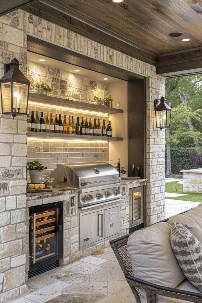 Elegant Outdoor Kitchen with Wine Cooler