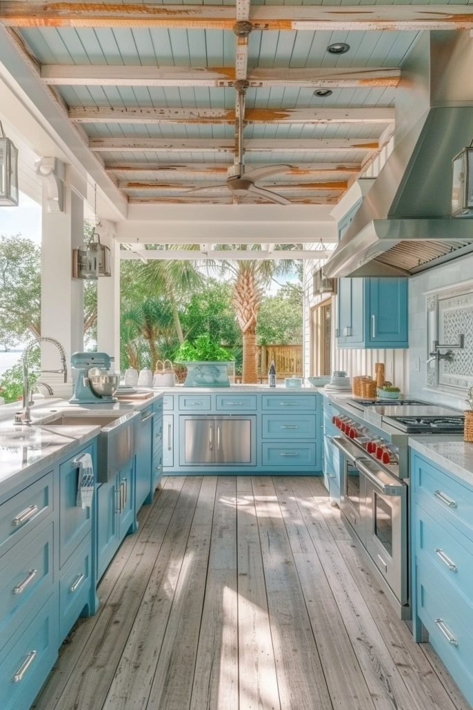 Beachfront Outdoor Kitchen with Nautical Decor