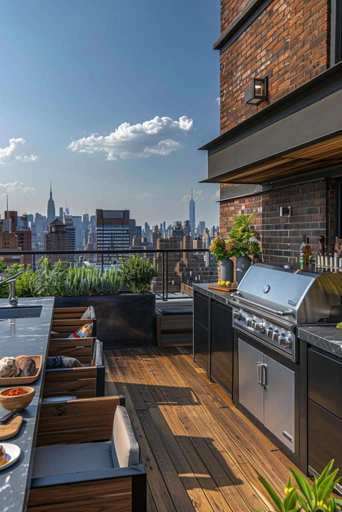 Urban Outdoor Kitchen with Rooftop Garden