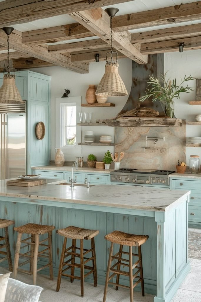 Coastal Outdoor Kitchen with Driftwood Decor