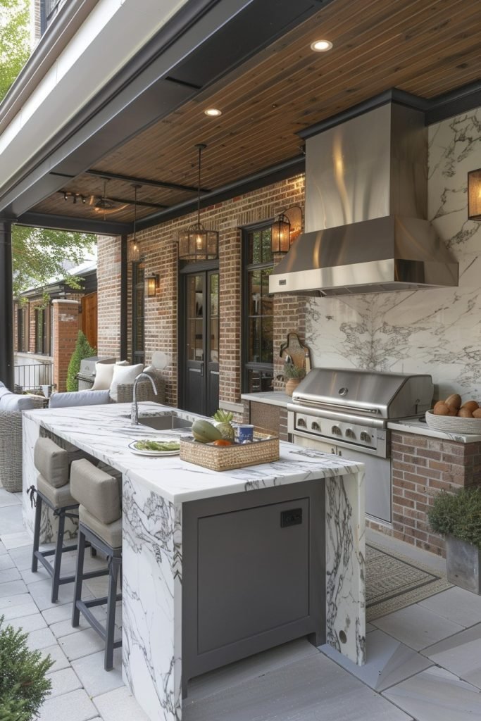 Modern Outdoor Kitchen with Marble Countertops