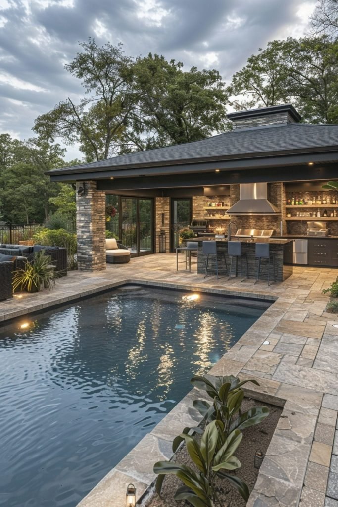 Luxurious Outdoor Kitchen with Poolside Bar