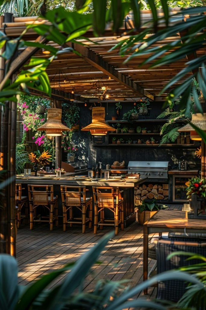 Tropical Outdoor Kitchen with Bamboo Accents