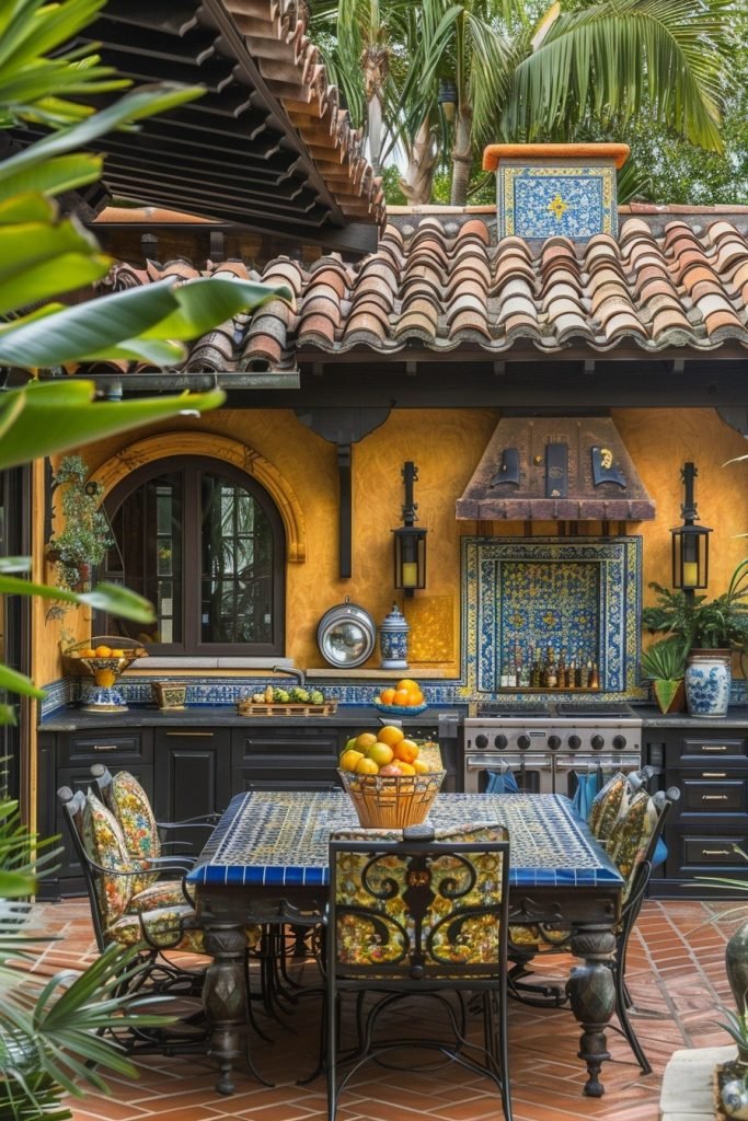 Mediterranean Outdoor Kitchen with Terracotta Tiles