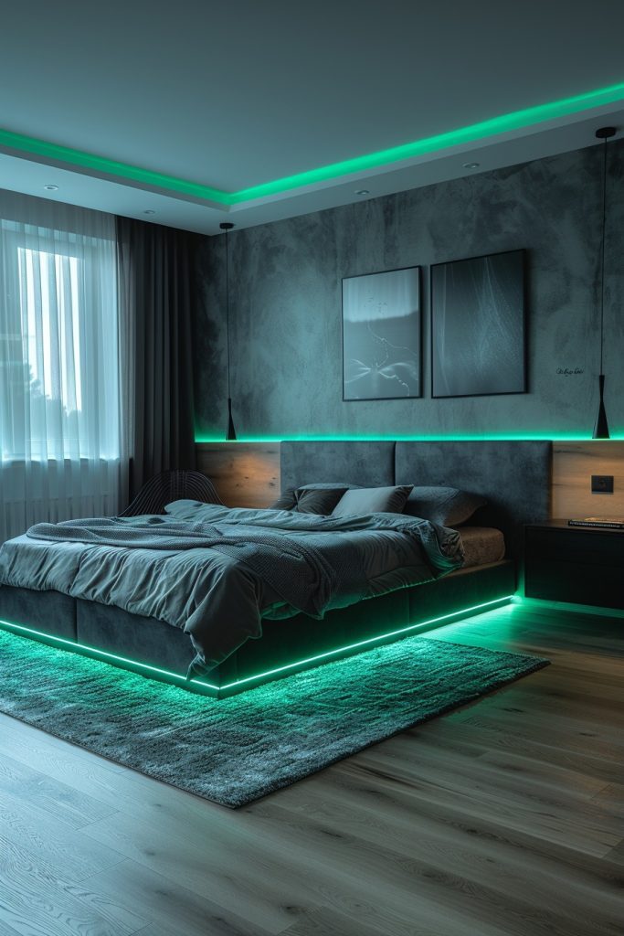 Edgy Elegance Baddie Bedroom: Sleek and Neon