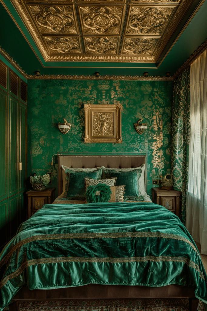 Jewel Box Bedroom: Compact Emerald Deco Charm