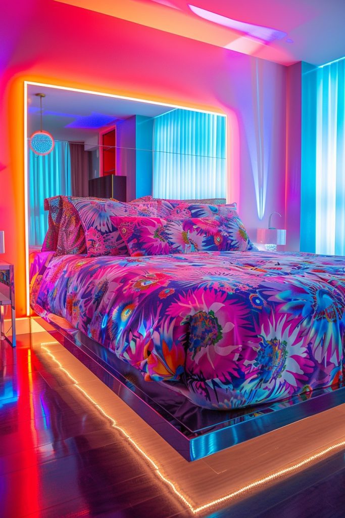 Metallic Mood Baddie Bedroom with Neon Flares