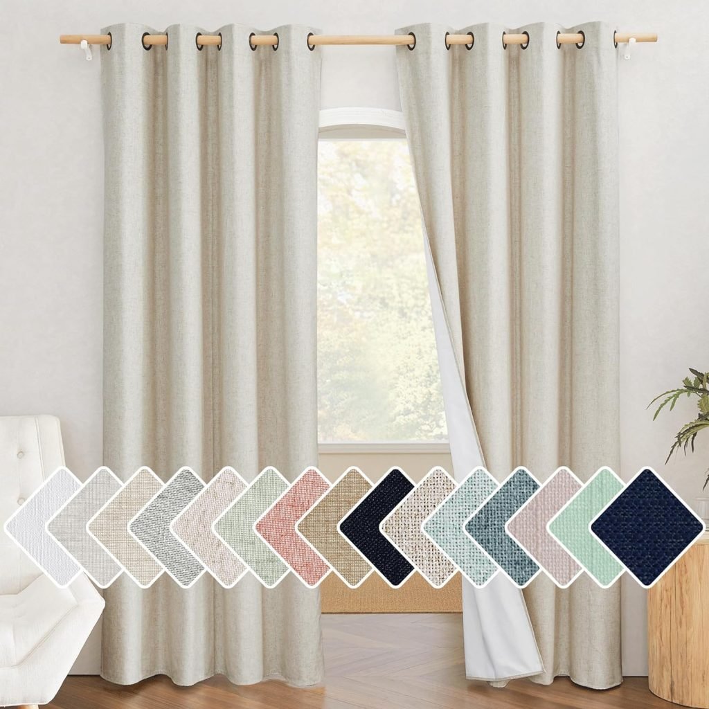 NICETOWN Natural Blackout Linen Curtains