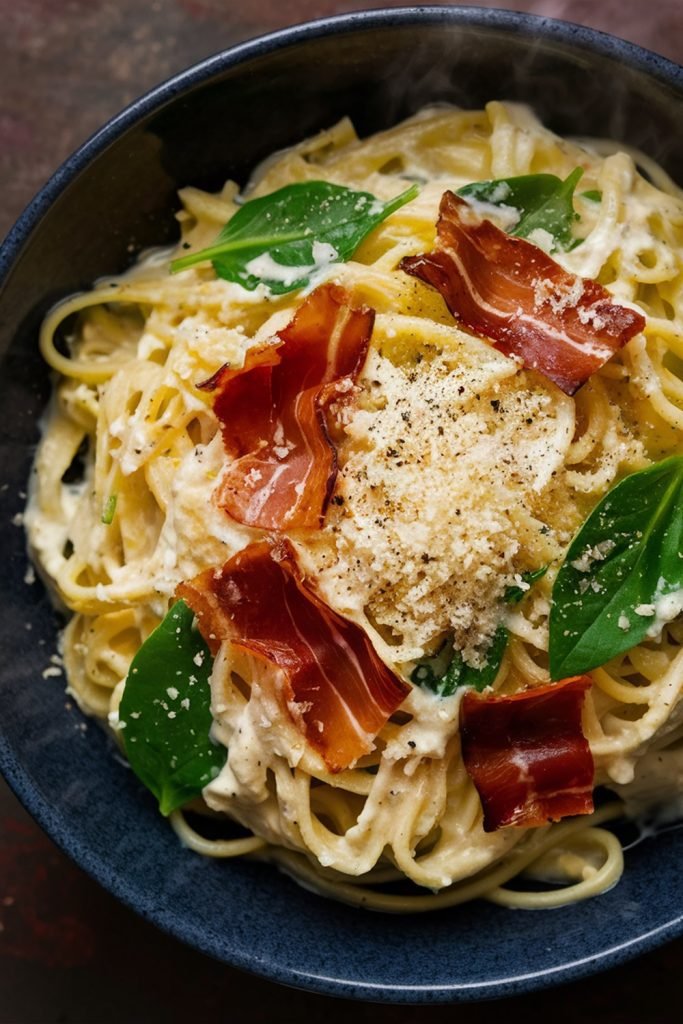Prosciutto Carbonara with Spinach Recipe