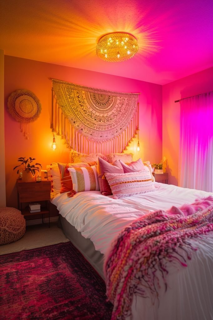 Sunset Hues pink boho bedroom