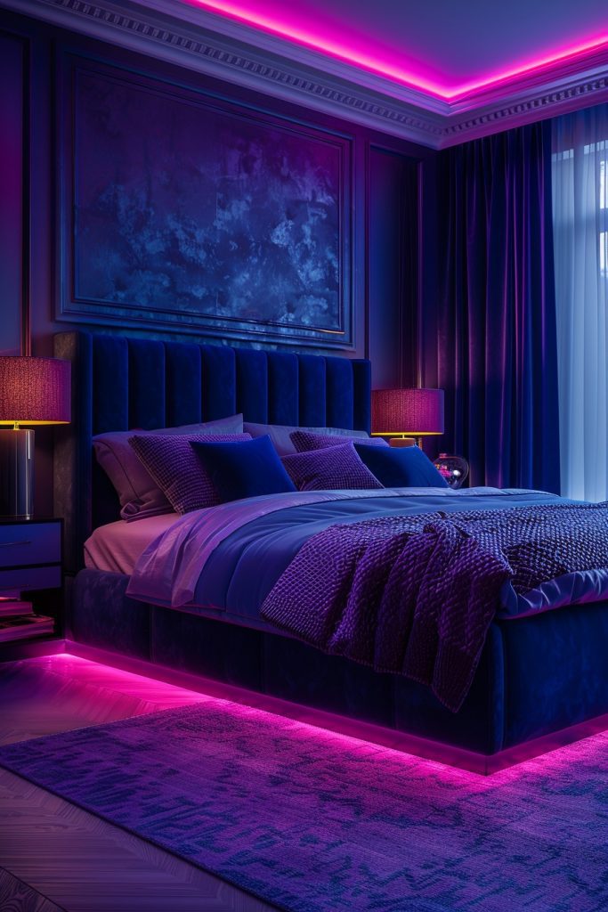 Velvet Vibes Baddie Bedroom with Vibrant Lights
