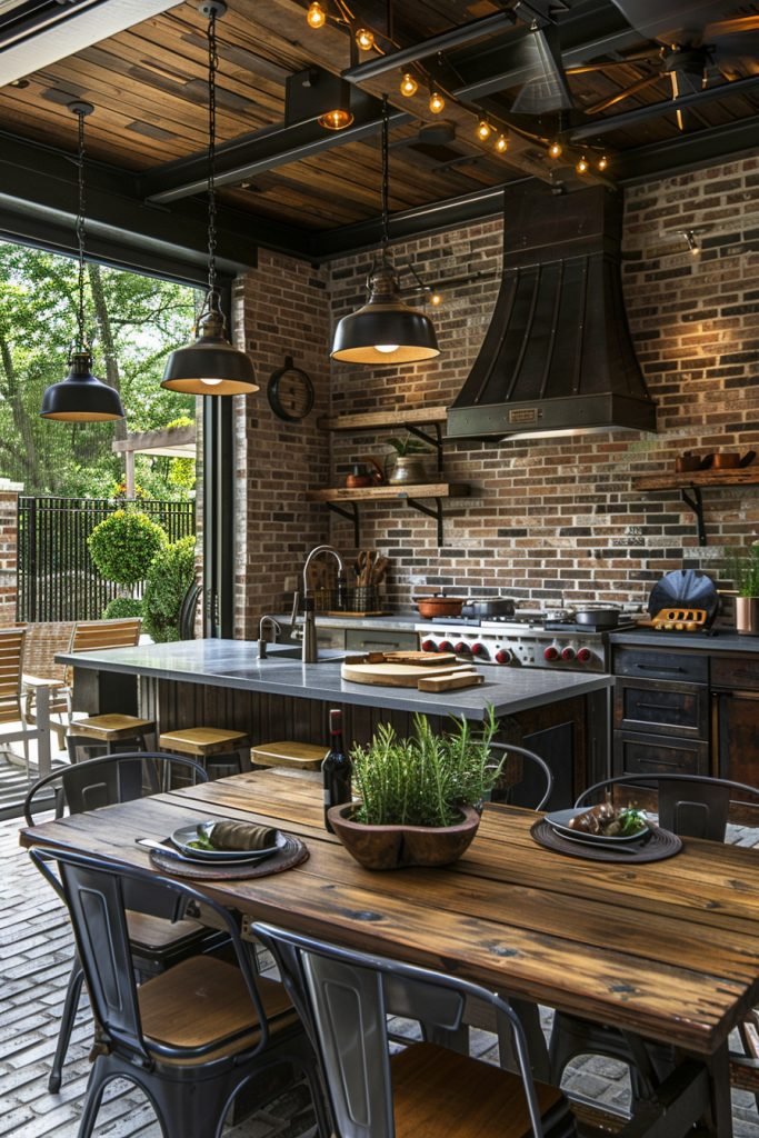 Industrial Outdoor Kitchen with Metal Finishes