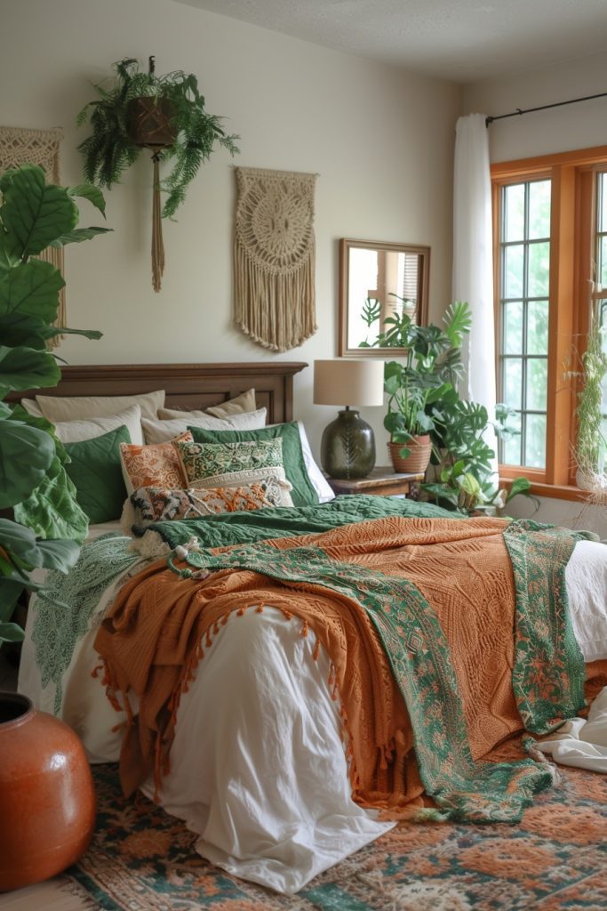 Bohemian Green and Terracotta Bedroom Oasis