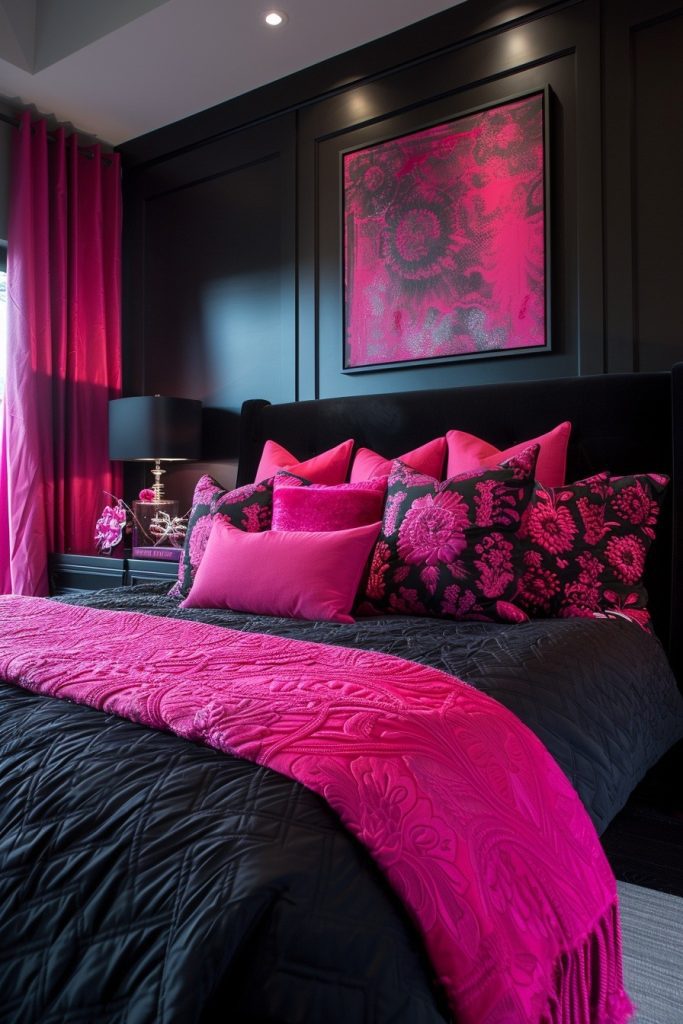 Bold Pink Accents in a Black Setting