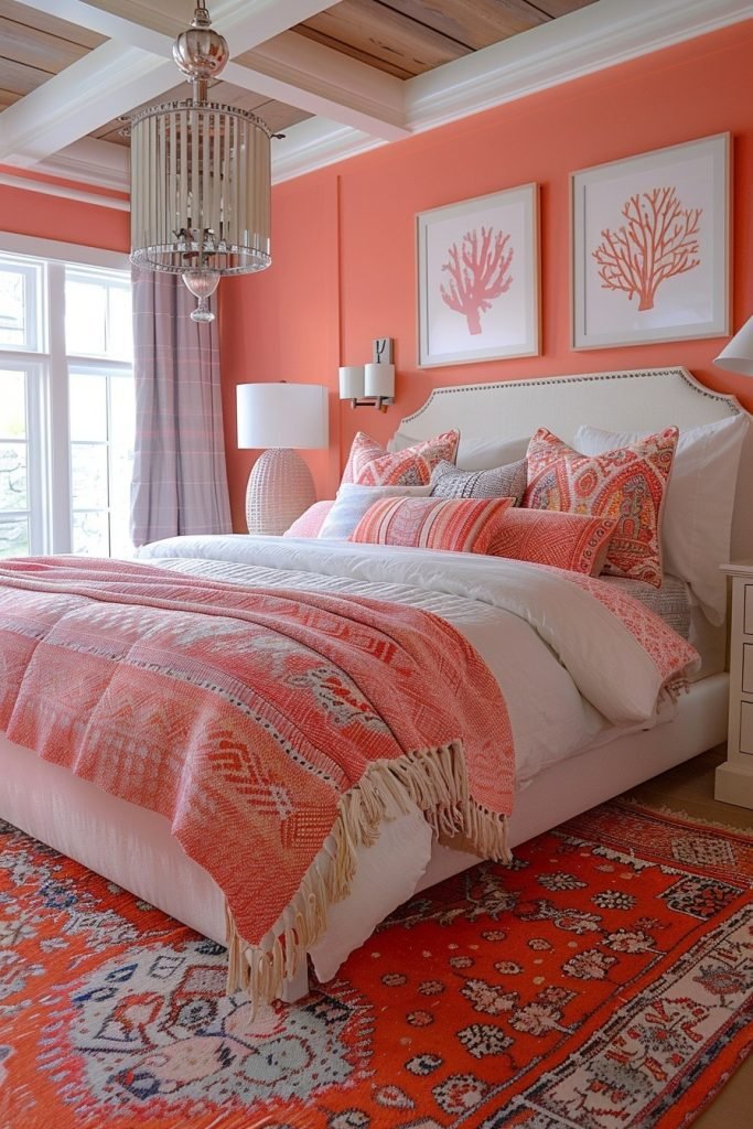 Coral Boho Bedroom