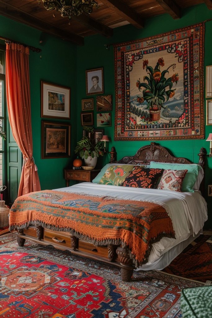 Eclectic Green and Terracotta Bedroom Mix