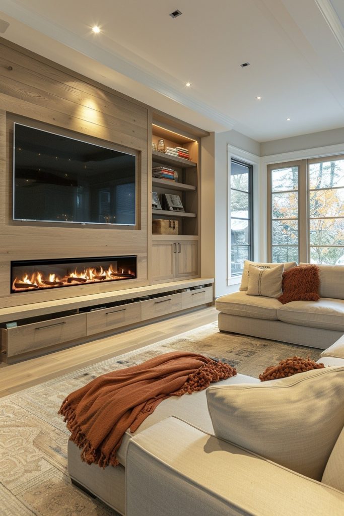 Fireplaces with Hidden Media Storage