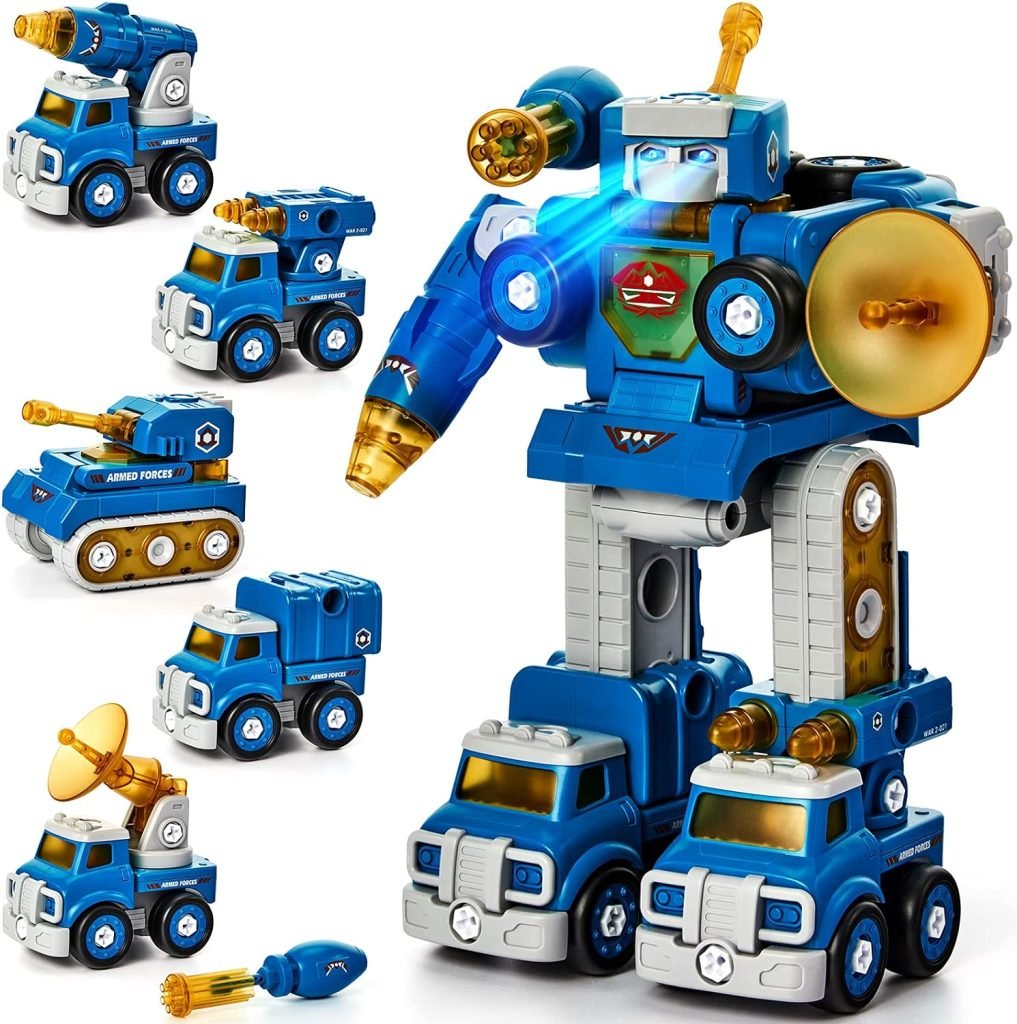Hahaland 5 Year Old Boy Toys - 5in1 STEM Toys for Boys 5-7, Take Apart Trucks Transform to Robot Boys Toys Age 4-6 - Building Toys Gifts for 5 6 7 8 Year Old Boy A - 5 in 1 Robot