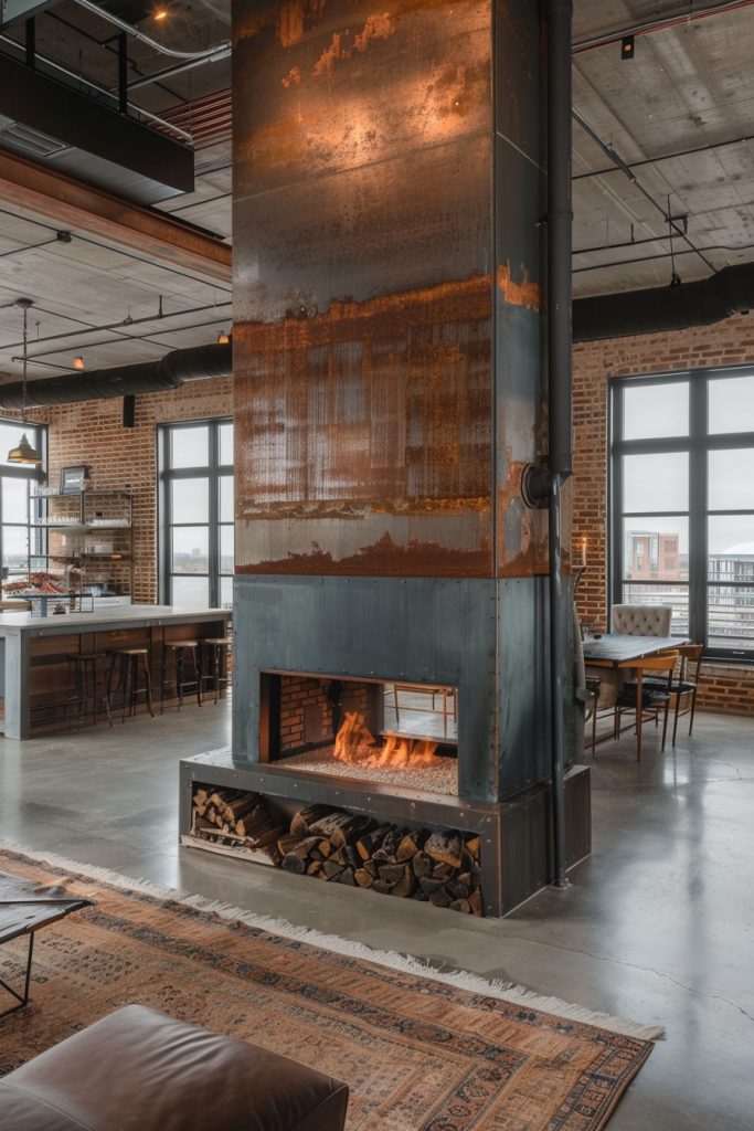 Industrial Chic with Exposed Steel Fireplaces