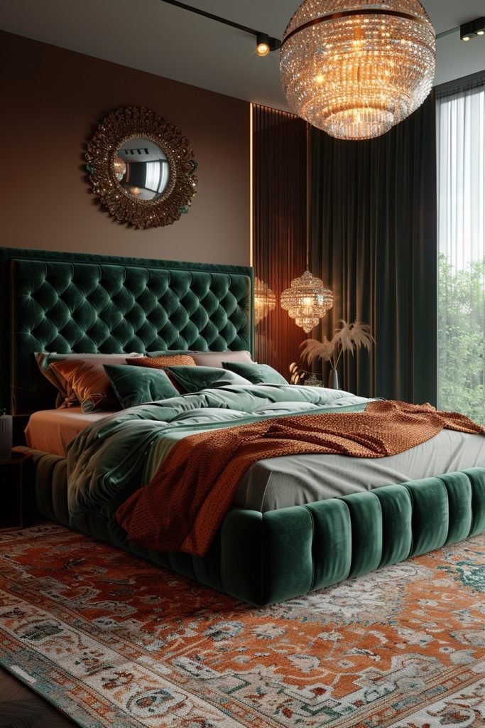Luxurious Green Velvet with Terracotta Accents