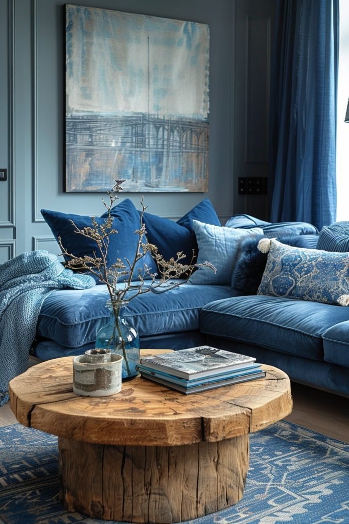 Nautical Blue Boho Living Room