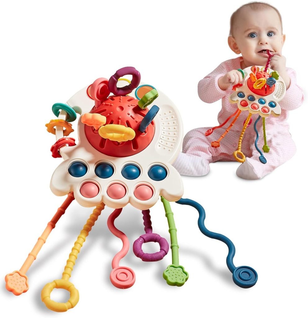 PRAGYM Baby Toys 6 to 12 Months, Sensory & Montessori Toys for 1 Year Old, Octopus Pull String Toys, Travel & Teething Toys for Car Seat, Baby Girl Boy Gifts for 6, 9, 12, 18 Months Infant Toddler big