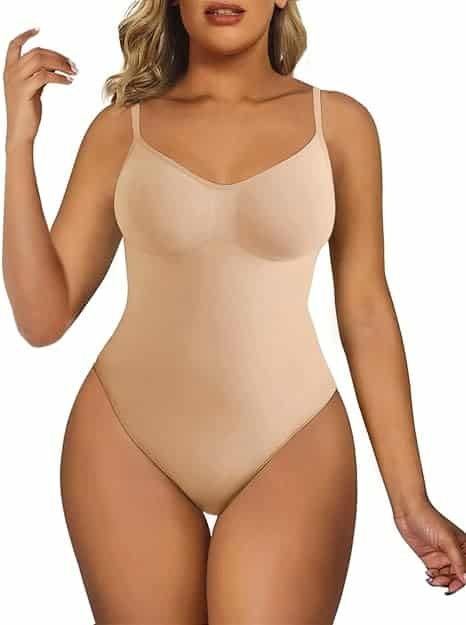 SHAPERX Bodysuit for Women Tummy Control Shapewear Seamless Sculpting Thong Body Shaper Tank Top Small/Medium Beige Brief