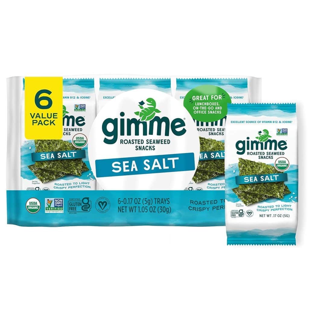 gimMe - Sea Salt Organic Roasted Seaweed Sheets Keto, Vegan, Gluten Free Great Source of Iodine & Omega 3’s Healthy On-The-Go Snack for Kids Adults 6 Count( Pack 1) #1 Sea Salt