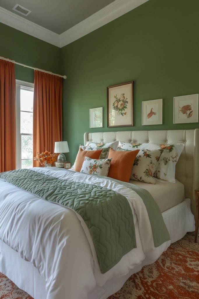 Stylish and Serene Green and Terracotta Bedroom