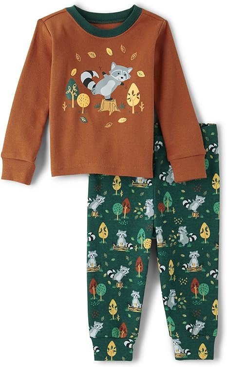The Children's Place Baby Boys' and Toddler Long Sleeve Top and Pants Snug Fit 100% Cotton 2 Piece Pajama Set 18-24 Months Raccoon